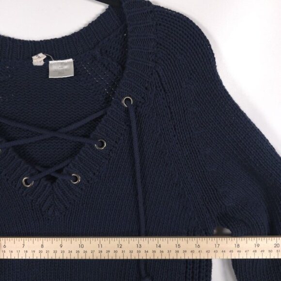 ANTHROPOLOGIE MOTH ROMANIA🇷🇴MADE Navy Asbury Laced Open‎ Knit Sweater MEDIUM - Picture 7 of 11